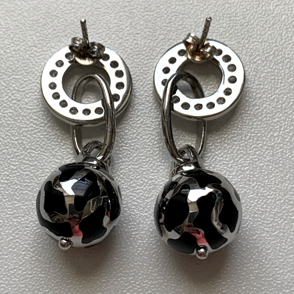 VORENO Sterling Silver and Black Dangle Earrings w/ Cubic Zirconia 925 Stamped - Picture 5 of 8